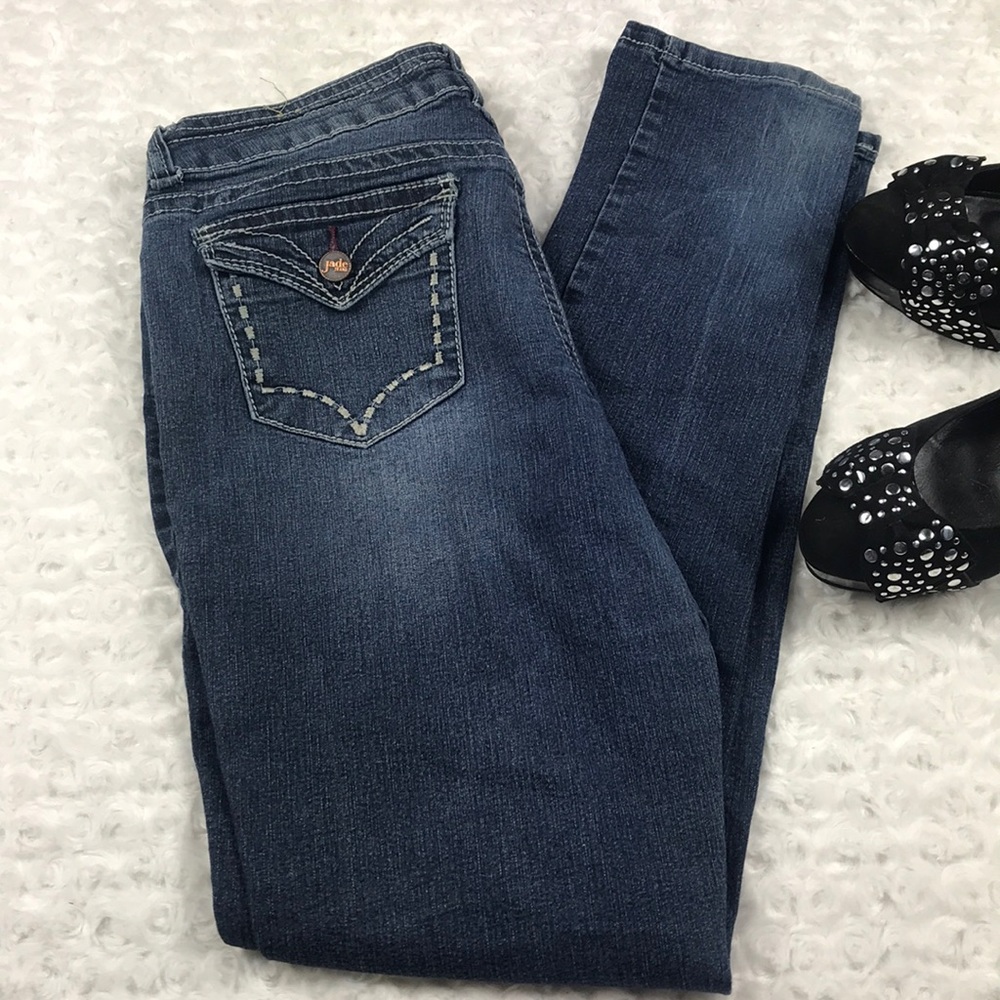 Skinny jeans medium wash Sz 9 10 Distressed jade